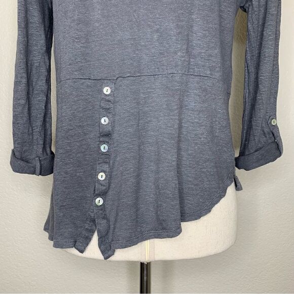 Adrienne Vittadini 100% Linen Scoop Neck Gray Top, Sz Small - Picture 10 of 12